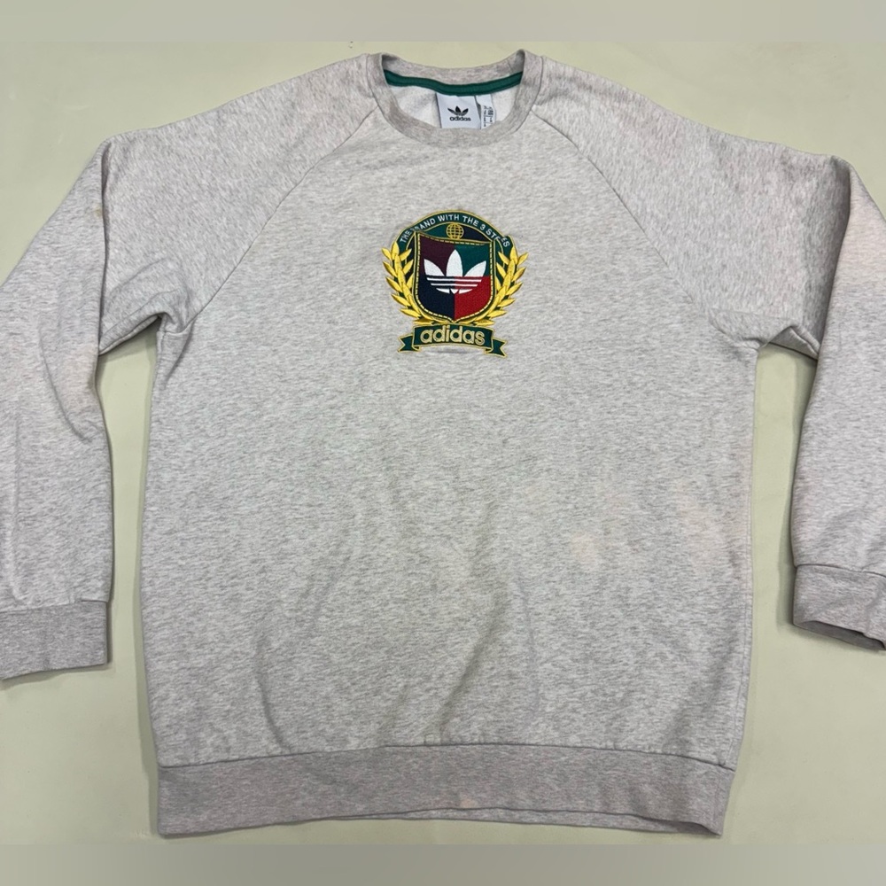 Adidas Mens Sweatshirt  Grey Jumper Collegiate Crest Originals Trefoil Size M